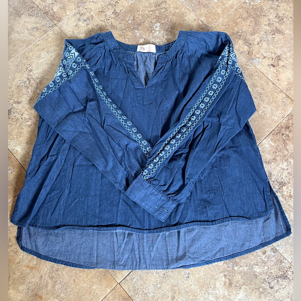 Bench • Denim Blue Blouse with Embroidery Detail